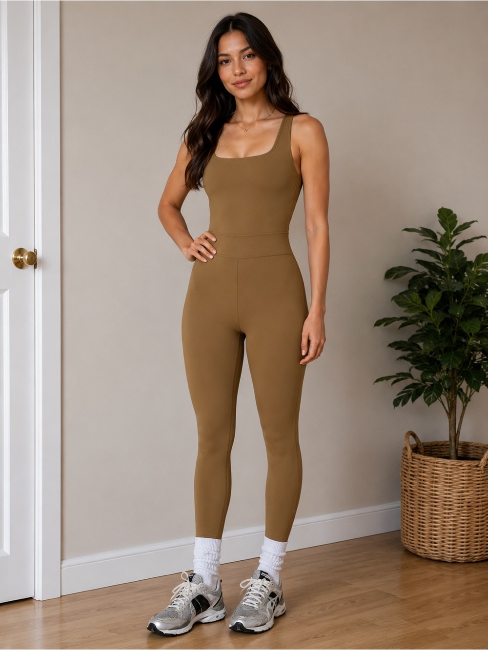 girlfriend collective Tan Scoop-Neck Jumpsuit